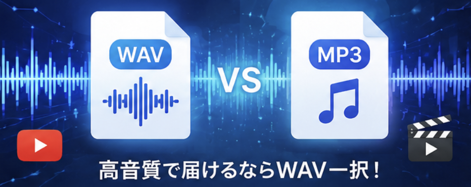 WAVとMP3の音声ファイル形式を比較するイメージ画像